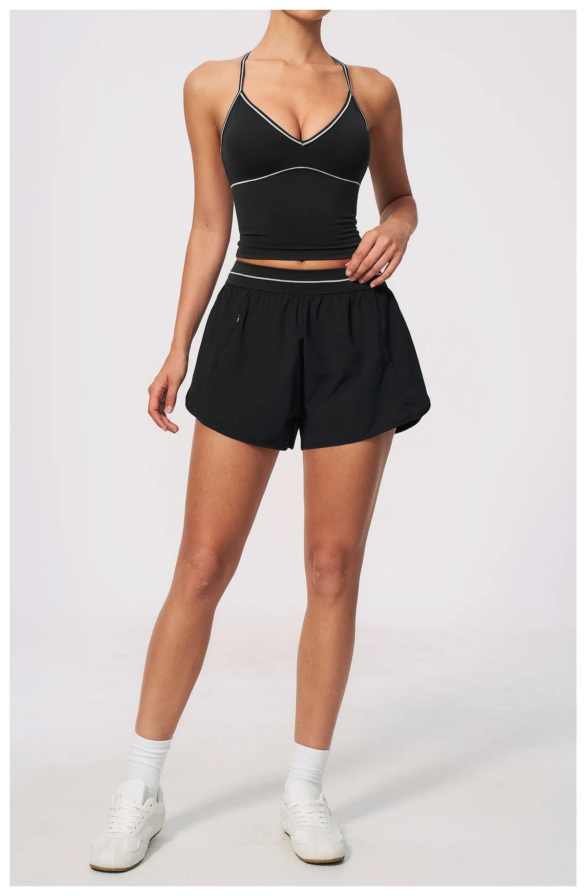 New Brushed Sports Shorts Women High Waist Fake Two Pieces of Anti Glare Shorts Leggings Casual Loose Pocket Fitness Sportwear
