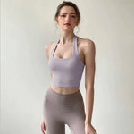 Women's Yoga Sports Bra Sexy Neckband Chest Cushion Beautiful Back Fashionable Pleat Gathering Sports Bra for Fitness