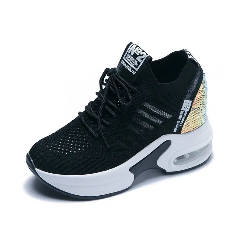 High Quality Femme Bling Sequin Woman Sneakers Chunky Platform CasualHeight Increase Zapatillas Mujer wedges shoes 2019