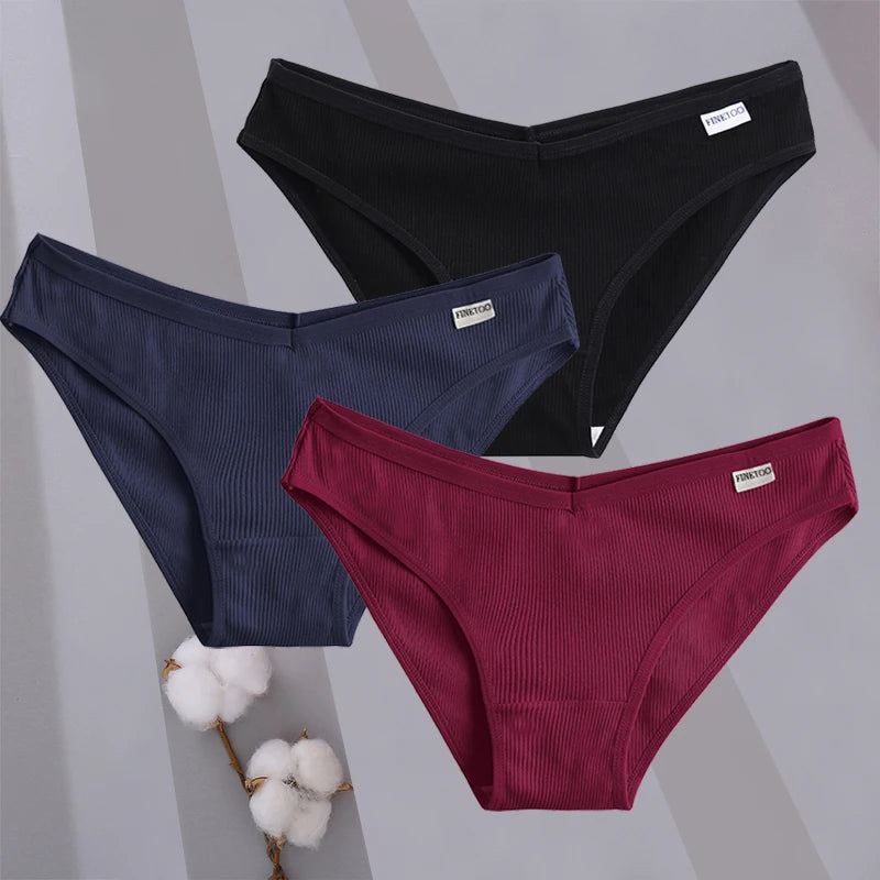 3PCS/Set Women Cotton Briefs Panties Ladies Sexy Solid Color Low Waist Underwear Female Soft Breathable Intimates Lingerie 2024