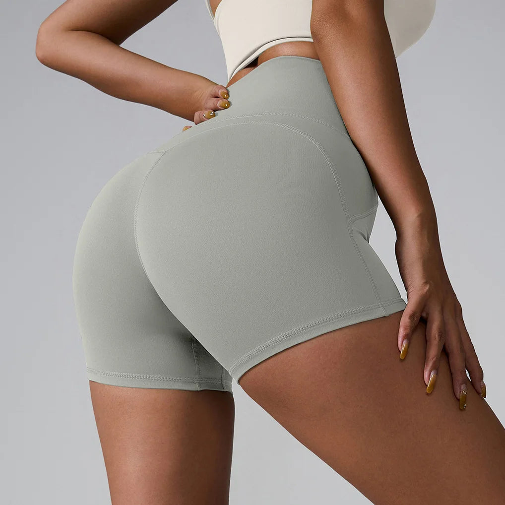 Summer High Waisted Yoga Shorts for Women Fashionable and Sexy Running Fitness Pants Solid Color Yoga Leggings Elastic Tights