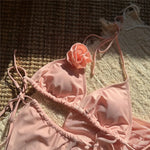 Sexy 3D Flower String Halter Bikinis 2025 Women Swimsuit Cover Ups Lace-up Thong Swimwear Beach Wear Bather 3 Piece Bikini Set