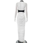 Talenza Elegant Evening Dress Women Fashion Slim Sleeveless Shrinking Clash Long Dress Vintage High Waisted Luxury Summer Dress