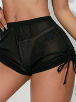 New Mesh Transparent High Waist Elastic Casual Shorts Sports Shorts For Women Wrinkle Drawstring Binding Charming Elegant FSKK