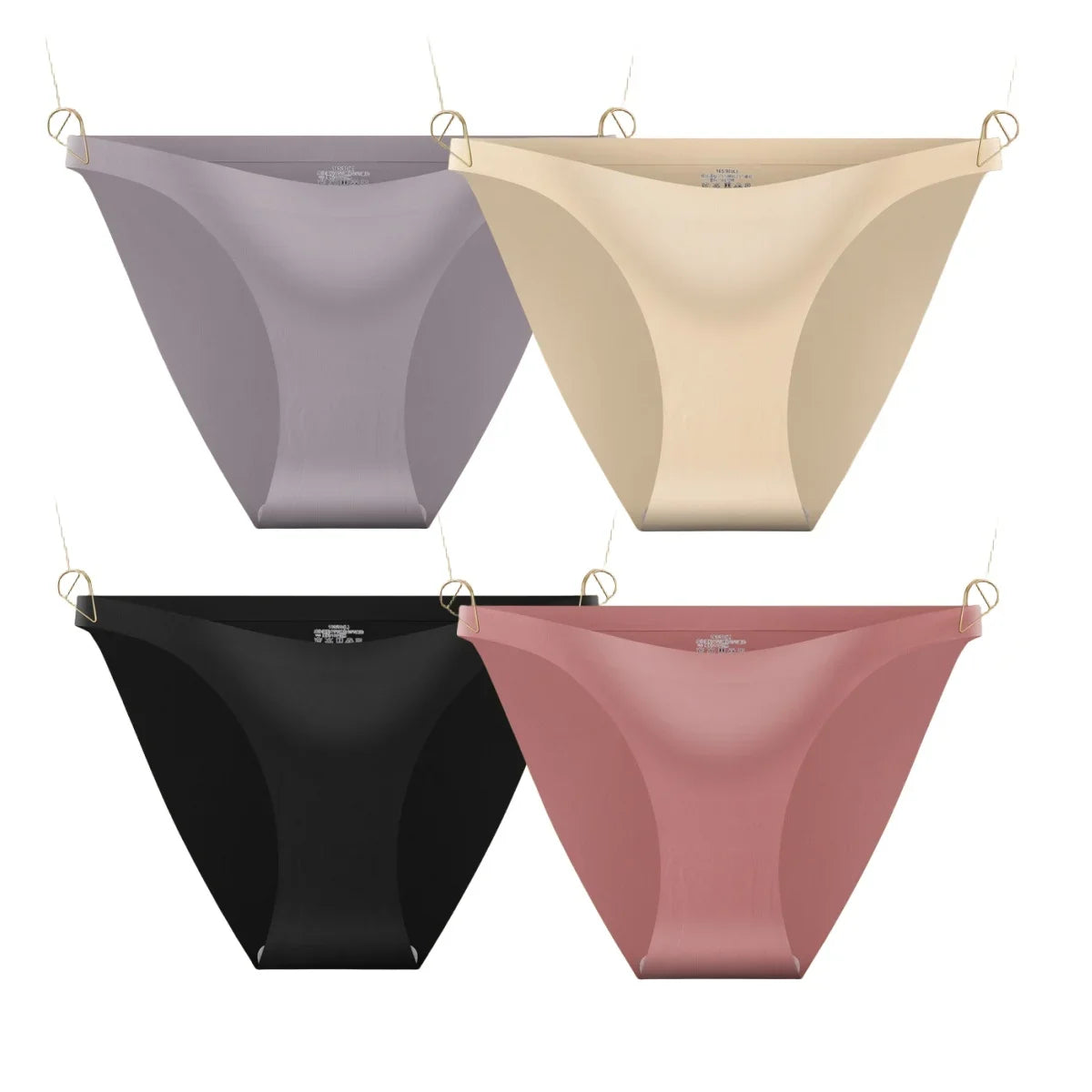 4Pcs/Set Ice Silk Bikini Panties Women Sexy Briefs Low Rise Underwear Seamless Underpants Solid Color Ultra-thin Lingerie M-XL