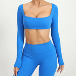 Women Crop Tops Yoga T-shirts Solid Sports Top Long Sleeve Running Shirts Quick Dry Fitness Gym Sport Gymwear