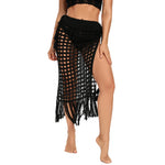 Womens Swimwears Skirts Knit Hollow Out Bikini Cover-ups See Through Club Beach Sexy Tie-ups Waist Tassel Hem Split Skirts