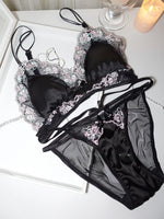 MOYISU Luxury Chinese Style Pure Desire Girl Bra Thin Triangle Cup Purple Embroidery Light Luxury Silk Sexy Lace Underwear Set