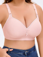 Plus Size Full Coverage Wireless Bra Comfortable Support Fixed Padded Adjustable Wide Strap V-Neck Contrast Trim Pendant