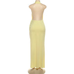 Temperament Halter Neck Party Dresses Women Sexy Deep V-neck Backless Package Hip Slit Dress Hot Girls Club Banquet Vestidos