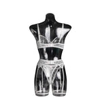 Toucheart Sexy Lingerie Set for Women Solid Color Mesh See-through Plunge Women's Sexy Garters Interesting Underwear 3-piece Set