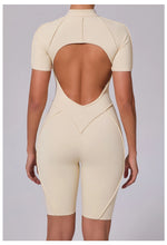 Summer Zipper Workout Jumpsuit Sports Overalls Women Running Fitness Short Sleeve Yoga Bodysuit