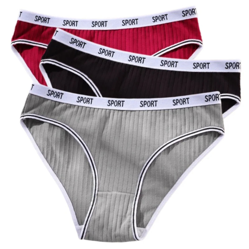 3Pcs/Set Women Low Waist Briefs Letter Waistband Casual Sport Style Panties Rib Knit Cotton Stretch Underwear Ladies Underpants