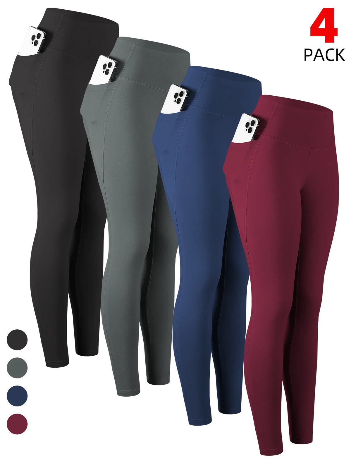 1/2/3/4PCS Women's High Waist Yoga Pants With Pocket Slim Leggings Tummy Control Lift Hips Running Workout Activewear Pants