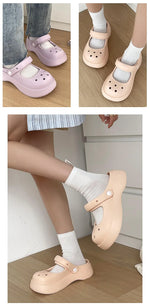 Fashion Mary Jane Garden Shoes Woman Platform Slippers Cute DIY Thick Sole Girls Summer Indoor Beach Slides Ladies Footwear