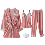 New Velour Pajama Suit Women 3PCS Robe Nightgown Set Sleepwear Lady Winter Velvet Warm Lace Folwer Kimono Bathrobe Gown 2025