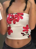 Women's Floral Print Tube Tops Summer Strapless Bandeau Tops Slim Fit Cropped Tank Shirts Streetwear