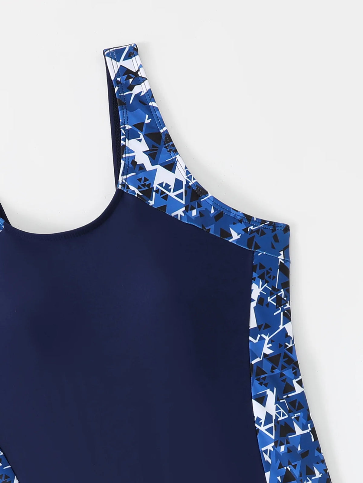 Women One-piece Sports Swimsuit Professional Training Athletic Boyleg Bathing Suit Printed Swimwear Patchwork Beach Wear Blue