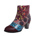Ankle Boots Women Autumn PU Women's Shoes Ethnic Waterproof Casual Vintage Shoes Zipper High Heel Short Boots Botas Mujer