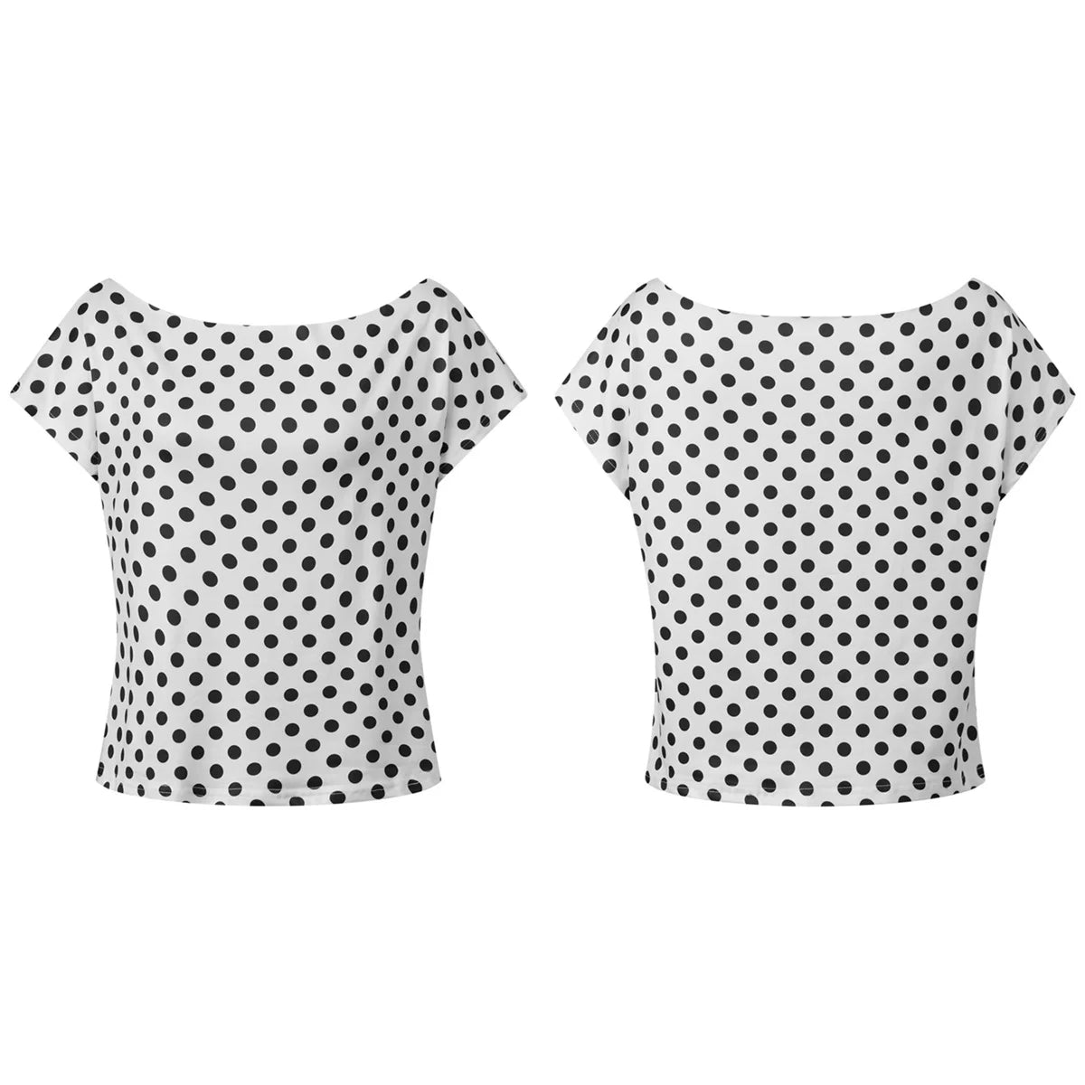 Summer Women's Fashion Tops Off Shoulder Short Sleeve Dots Print Tops Loose Shirts New