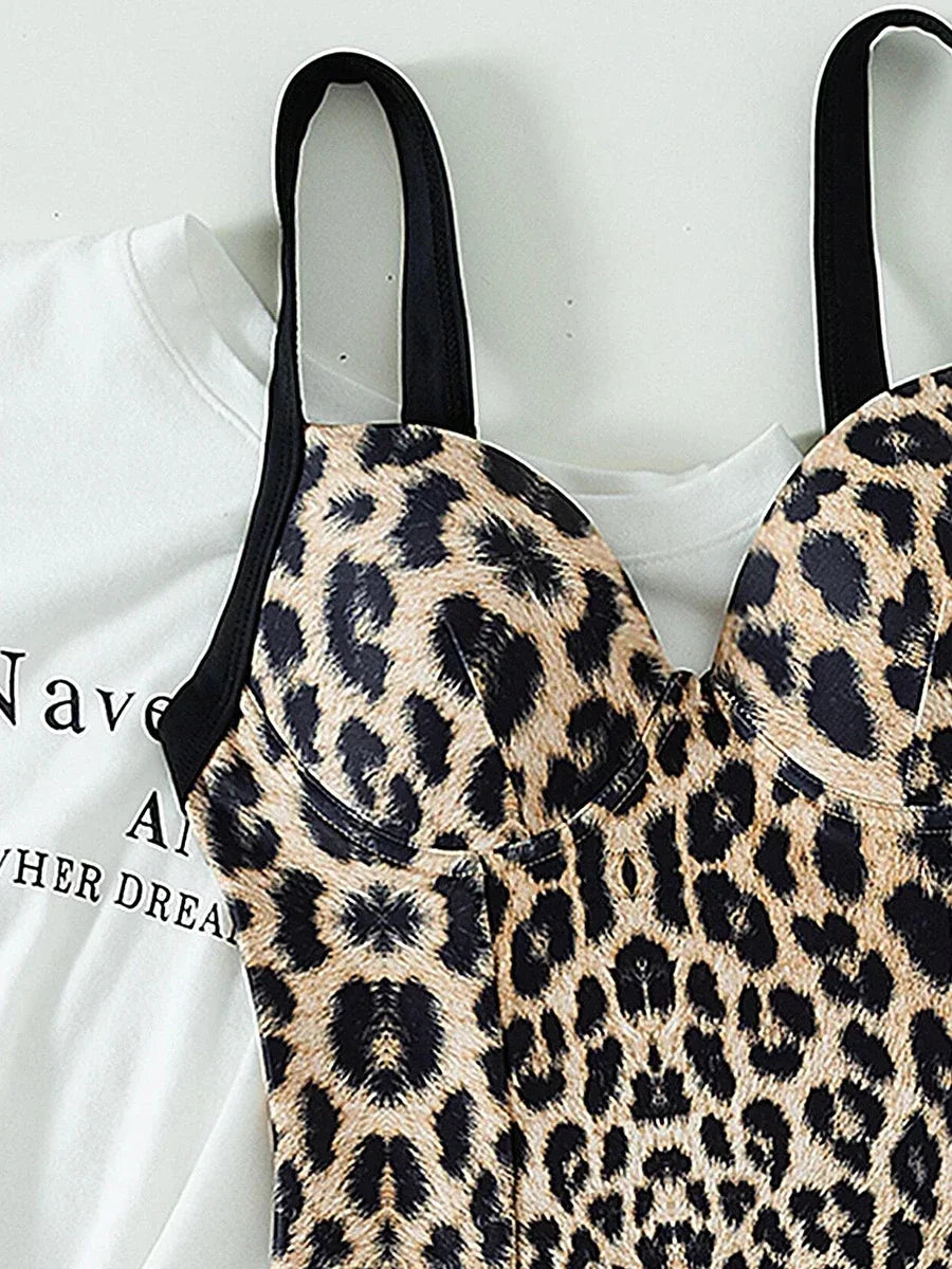 Leopard Underwired Bra Cup One Piece Swimsuit Women Swimwear Female High Cut Leg Monokini Push Up Bathing Suit Swim Bodysuit