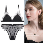 MOYISU Pure Desire Victoria French Lace Embroidered Lingerie Women's Thin Cup Triangle Cup Bra Set Comfortable No Underwire