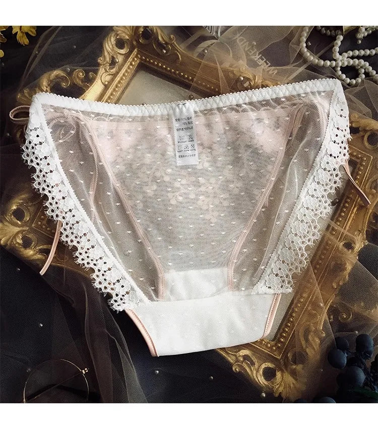 Lace-up Briefs Transparent Lace Panties Women Lingerie Sexy Underwear Low Waist Ropa Mujer Floral Embroidery Lenceria Femenina