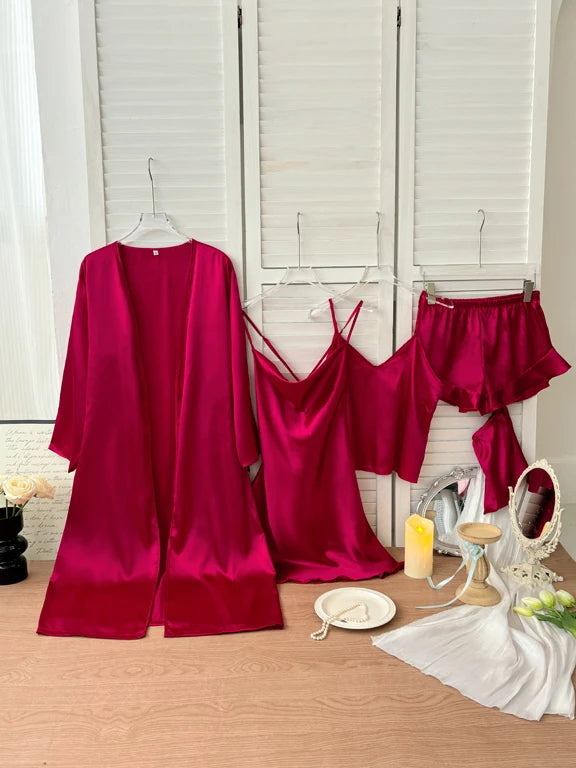 Five piece set of women's home clothes, plain sleepwear set, thin sleepwear, camisole shorts, camisole skirt set, elegant, sexy,
