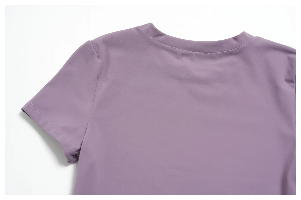 Creamy 2 Pieces Workout Suit Women Yoga Outfits Short Sleeve O Neck Slim Sports T Shirts High Waist Flare Pants Gym Fitness Sets