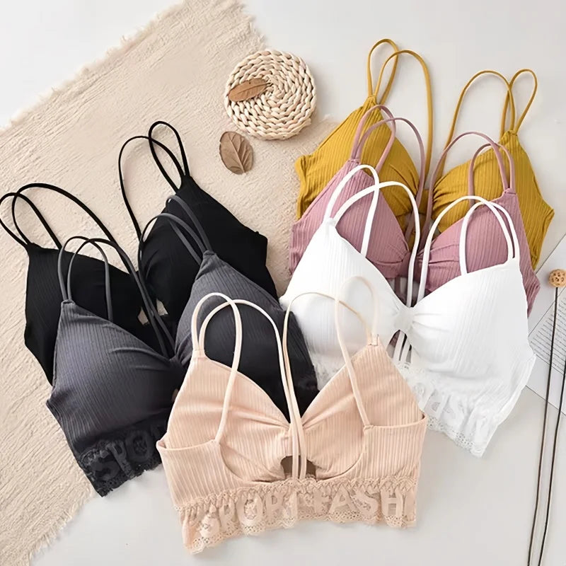 U Back Tank Top For Women Wireless Crop Top Lace Underwear Backless Bra Sexy Lingerie Padded Camisole