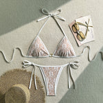 DEKA Lace Print Micro Bikini Set Women Double Strap Push Up Tie Side Triangle Swimsuit Bathing Suit Thong Swimwear