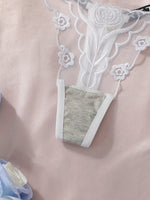 2pcs Ladies' New Lace Sexy Black And White Embroidered Flower Print Sexy Set Thong Underwear C2648