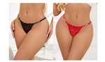 Black Lace Panty for Women Rhinestone Letter Decor Cotton Lined Thong Underwear Sexy Plus Size