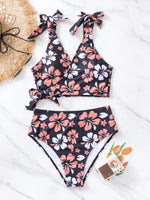 Sexy Black Floral Print Bikini Set 2026 Women V Neck Cross Push Up Bra High Waist Swimsuit Beach Bathing Suit Holiday Swimwear