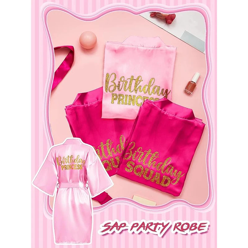 7 Pcs Birthday Squad Robe Birthday Princess Robe Spa Party Supplies Unicorn Slumber Pajamas for Girls