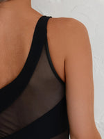 Sexy One Shoulder Swimwear Women 2026 Vintage Mesh Patchwork Transparent Tummy Control One Piece Swimsuit Beach Bathing Suits