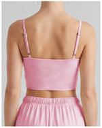 Color-block Fake Two-piece Yoga T Shirts Women Thin Straps Bow Padded Slim Sports Camisole Gym Running Training Fitness Tank Top