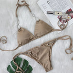 Sexy Rhinestone Bikini 2026 Women Solid Purple Metal Chain Swimsuit Brazilian Summer Beach Bathing Suit Luxury Thong Swimwear