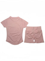DFTLF Women 2PCS Seamless Yoga Suit Short Sleeve Top High Waist Shorts Quick Dry Breathable Gym Fitness Running Workout Sport