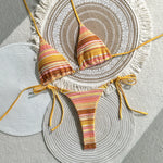 Sexy Coffee Striped Micro Bikini Set 2026 Women Halter Push Up Bra Bandage Thong Swimsuit Summer Bathing Suit Holiday Swimwear