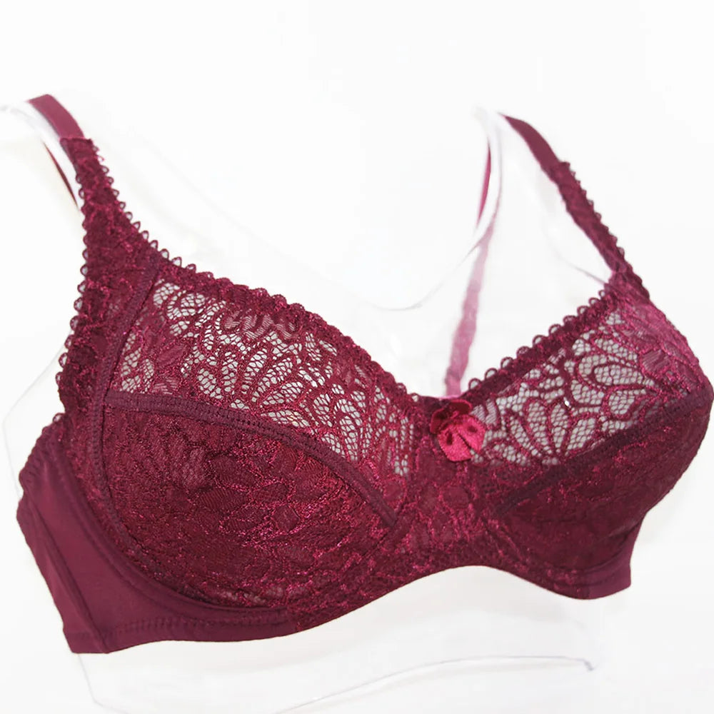 Womens Lager Bosom Lace Perspective Bra Sexy Lingerie Underwire Embroidery Floral Bralette Plus Size Brassiere B C D DD E F Cup