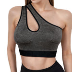 Women Sports Bra Asymmetric One Shoulder Hollow Out Design Yoga Bralette Seamless Breathable Workout Underwear For Gym Running