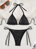 Shiny Sequin White Bikini Set 2026 Women Sexy Push Up Bra Tie Side Triangle Swimsuit Brazilian Holiday Bathing Suit Swimwear