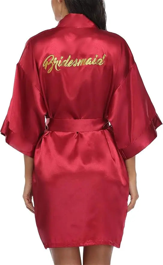 Rose Gold Satin Team Bride Bridesmaid Robe Wedding Bathrobe Gown Women Dressing Sleepwear Mother Maid of Honor Kimono