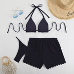 Sexy Purple Thong Bikini with Shorts Women Three Pieces Swimsuit Brazilian Swimwear Female Beachwear Halter Bathing Suit Outfit