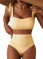 Striped Bikini Women Sexy High Waist Split Swimsuit Lace Up Bikini Set Summer Two-piece Beachwear Bathing Suit Thong Biquinis