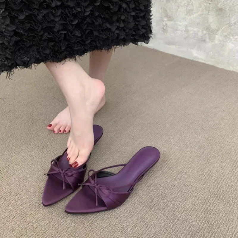 France Bow Open Toe High Heel Elegant Sandals and Slippers Women's 2026 Summer New Luxury Brand Women's High Heels.