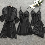 4 Pieces Women's Sexy Lace Pajamas Fashion V-Neck Gown Comfort Pajamas Pajamas Pajamas With Chest Pads Nightdress Casual Loungew
