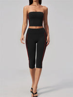 Color Blocked Strapless Yoga Suit 2 Pieces Women Sports Bra High Waist Leggings Fitness Suit Outwear Running Push Up Tracksuit