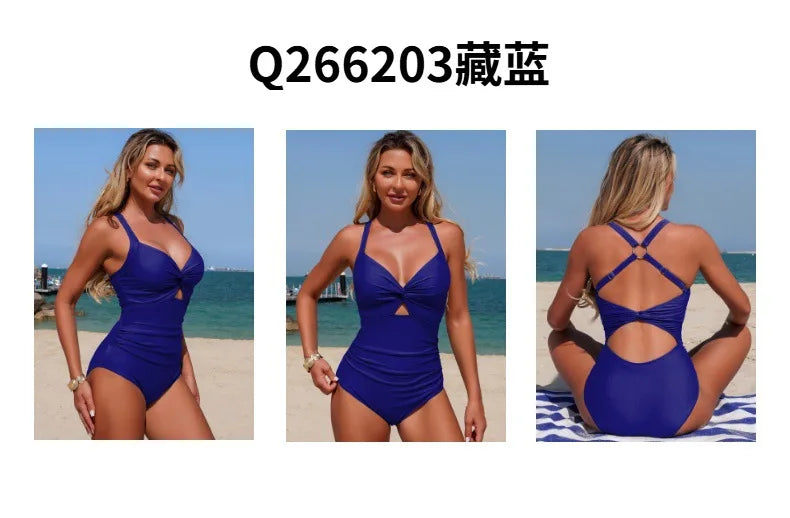 Summer Twist Front Cutout Push Up Swimsuit Crisscross Back Ruched Tummy Control One Piece Beach Elegant Slimming Bathing Suit